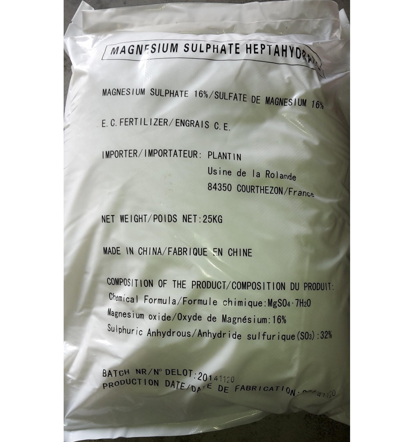 Sulfate de Magnésium 16% (25kg)